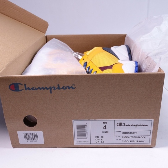 NEW Champion 93Eighteen Block Sneakers Gold/Burgundy - Picture 7 of 7